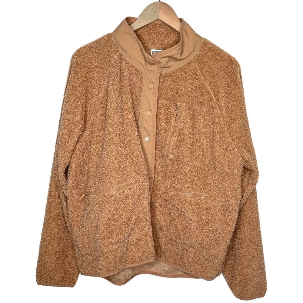 Victoria’s secret PINK brown teddy button snap jacket size large light weight